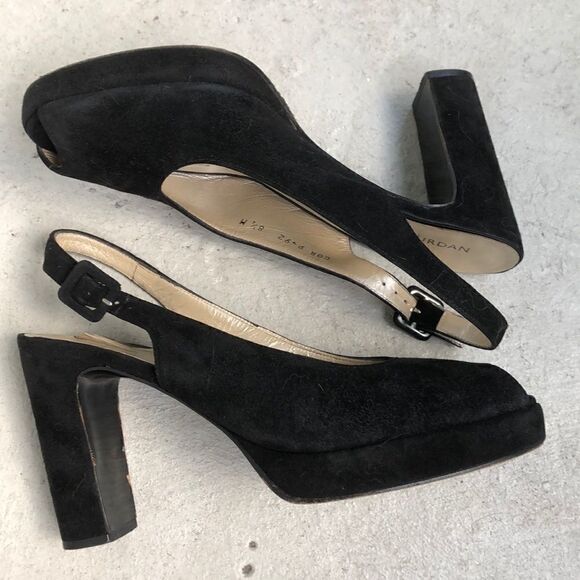 Vintage  Jourdan suede peep to slingbacks - Picture 2 of 7